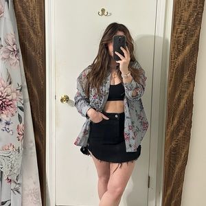 ZARA Striped Oversized Button Down Floral Accent